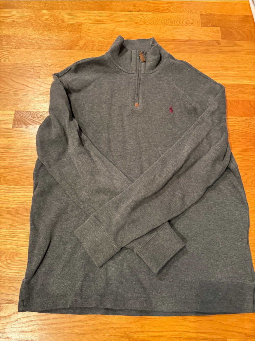 charcoal gray Polo Ralph Lauren long-sleeve 1/4 zip sweater